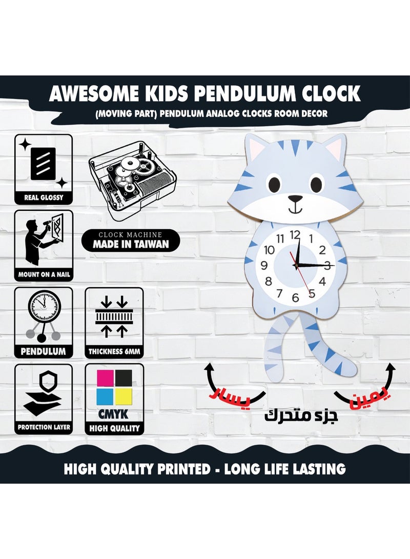 A wall clock with a moving pendulum in the shape of a white cat, featuring an attractive design, reliable quality, soothing colors, silent movement, and easy hanging to suit all tastes. - Image 4